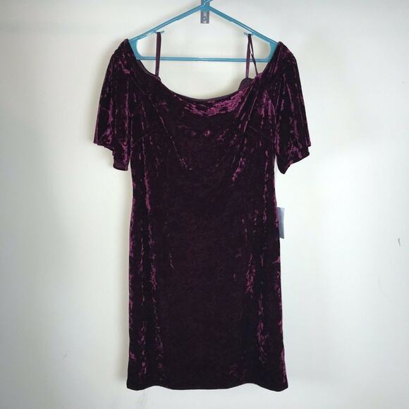 Eliza J Dress Off The Shoulder Velvet Purple Cocktail Womens Plus Size 16 NWT - Picture 2 of 5